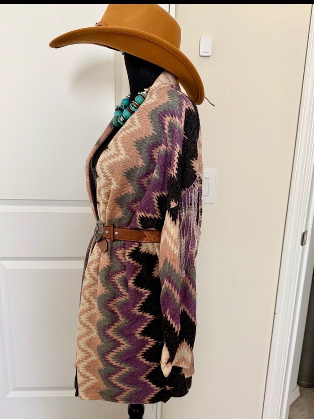 Fringed Aztec Pattern Cardigan - Picture 2 of 16
